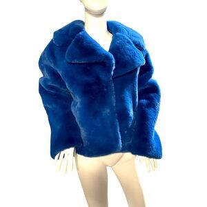 Cliche royal Blue super soft faux fur coat sz Medium